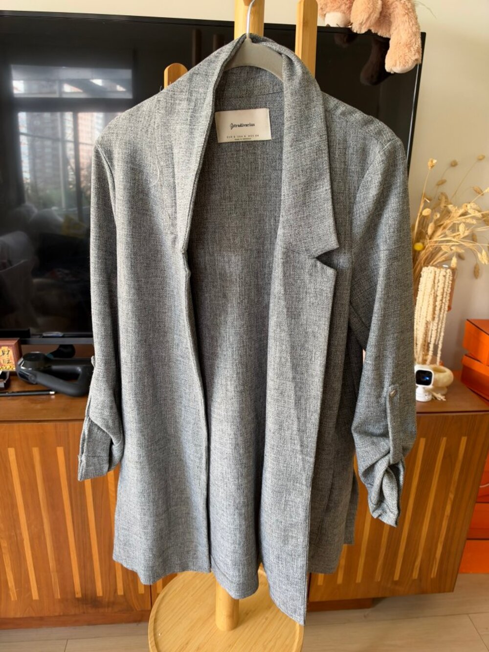 Stradivarius Gray Long Open Coat